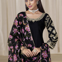 Black Roman Silk Embroidered Salwar Suit For Festival