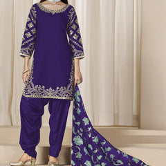 Violet Roman Silk Embroidered Salwar Suit For Festival