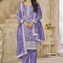 Lavender Organza Embroidered Salwar Suit For Festival