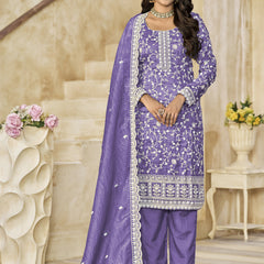 Lavender Organza Embroidered Salwar Suit For Festival