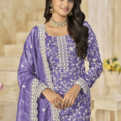 Lavender Organza Embroidered Salwar Suit For Festival