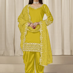 Yellow Roman Silk Embroidered Salwar Suit