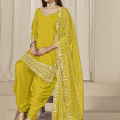 Yellow Roman Silk Embroidered Salwar Suit