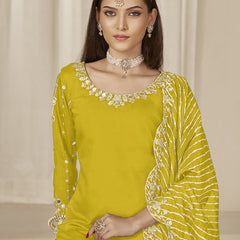 Yellow Roman Silk Embroidered Salwar Suit