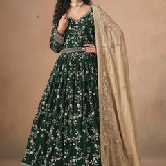 Green Georgette Embroidered Anarkali Wedding Wear Suit