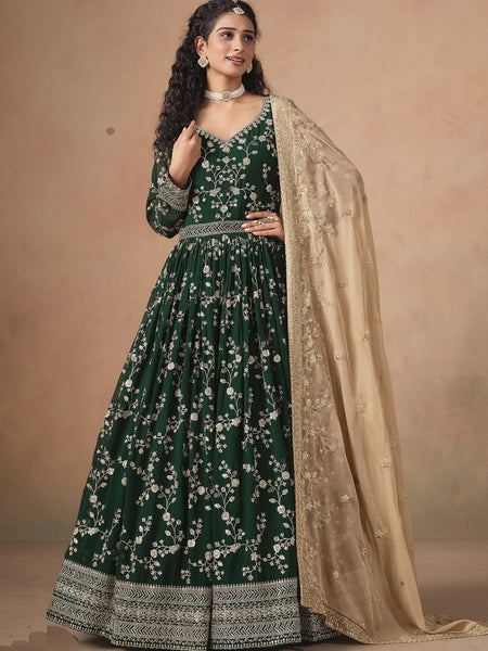 Green Georgette Embroidered Anarkali Wedding Wear Suit