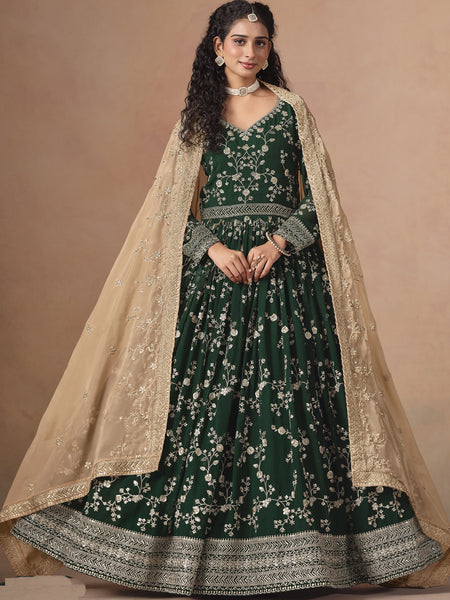 Green Georgette Embroidered Anarkali Wedding Wear Suit