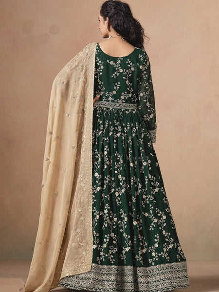 Green Georgette Embroidered Anarkali Wedding Wear Suit