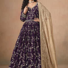 Purple Georgette Embroidered Anarkali Wedding Wear Suit