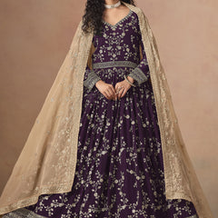 Purple Georgette Embroidered Anarkali Wedding Wear Suit