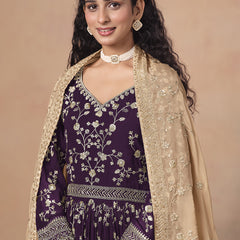 Purple Georgette Embroidered Anarkali Wedding Wear Suit