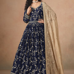 Blue Georgette Embroidered Anarkali Wedding Wear Suit