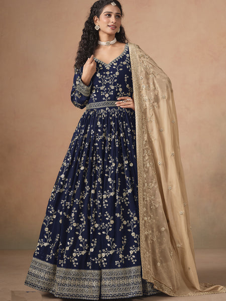 Blue Georgette Embroidered Anarkali Wedding Wear Suit