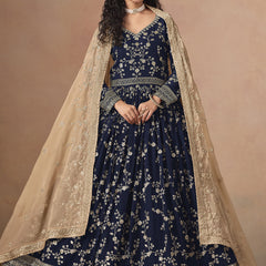 Blue Georgette Embroidered Anarkali Wedding Wear Suit
