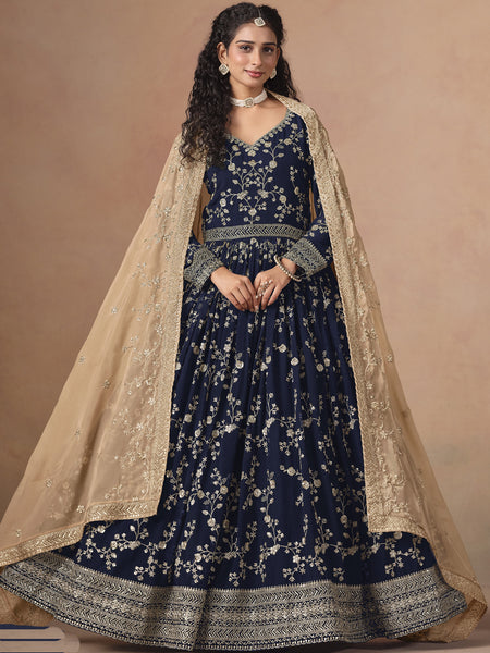 Blue Georgette Embroidered Anarkali Wedding Wear Suit