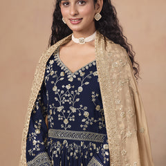 Blue Georgette Embroidered Anarkali Wedding Wear Suit