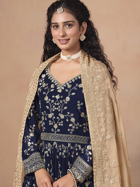 Blue Georgette Embroidered Anarkali Wedding Wear Suit