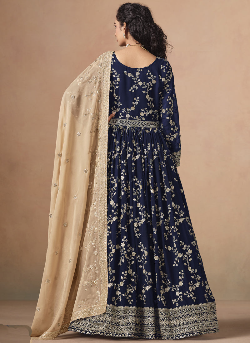 Blue Georgette Embroidered Anarkali Wedding Wear Suit