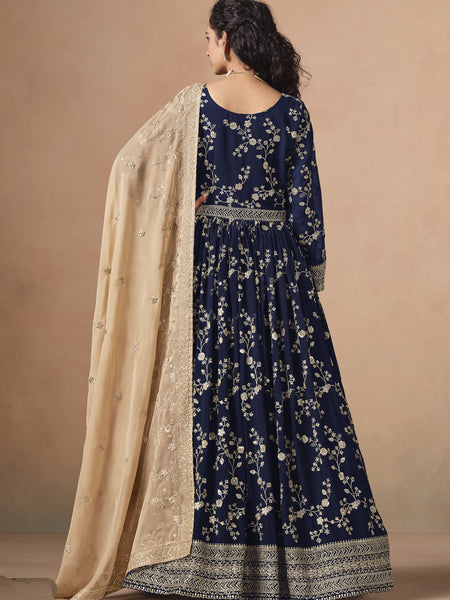 Blue Georgette Embroidered Anarkali Wedding Wear Suit