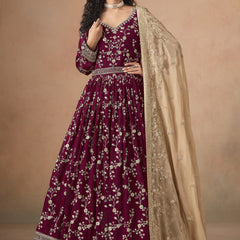 Maroon Georgette Embroidered Anarkali Wedding Wear Suit