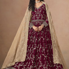 Maroon Georgette Embroidered Anarkali Wedding Wear Suit