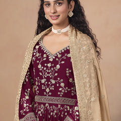 Maroon Georgette Embroidered Anarkali Wedding Wear Suit