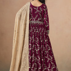 Maroon Georgette Embroidered Anarkali Wedding Wear Suit