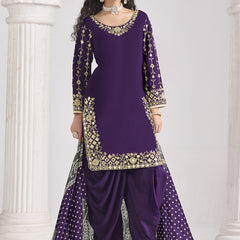 Violet Roman Silk Mirror Work Salwar Suit For Festival