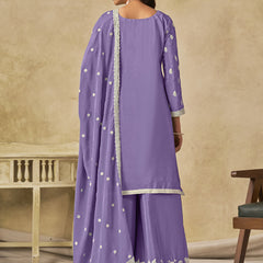 Lavender Chinon Silk Embroidered Designer Palazzo Suit