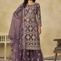 Lavender Net Embroidered Designer Palazzo Suit