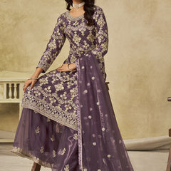 Lavender Net Embroidered Designer Palazzo Suit