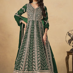 Green Georgette Embroidered Anarkali Suit