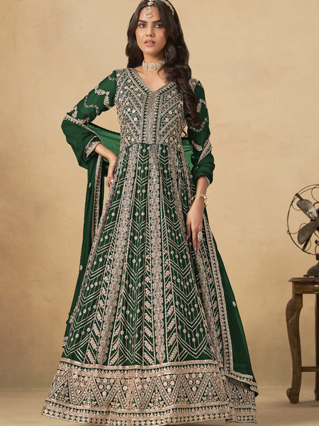 Green Georgette Embroidered Anarkali Suit