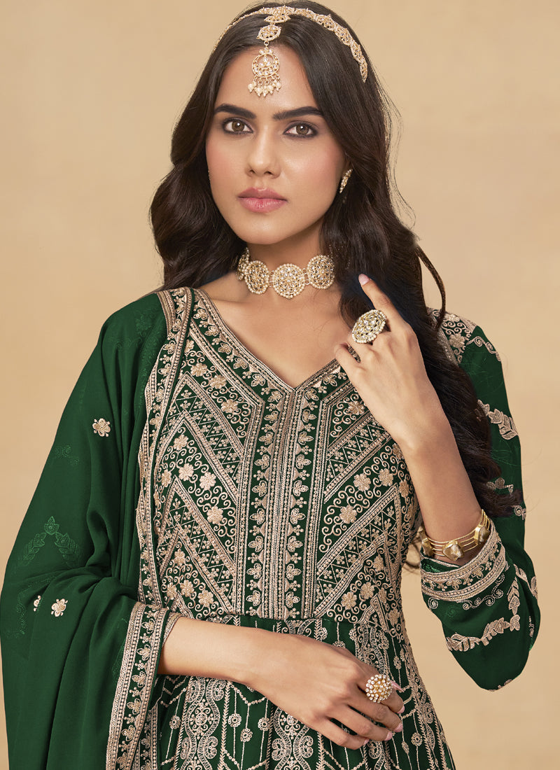 Green Georgette Embroidered Anarkali Suit