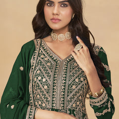 Green Georgette Embroidered Anarkali Suit