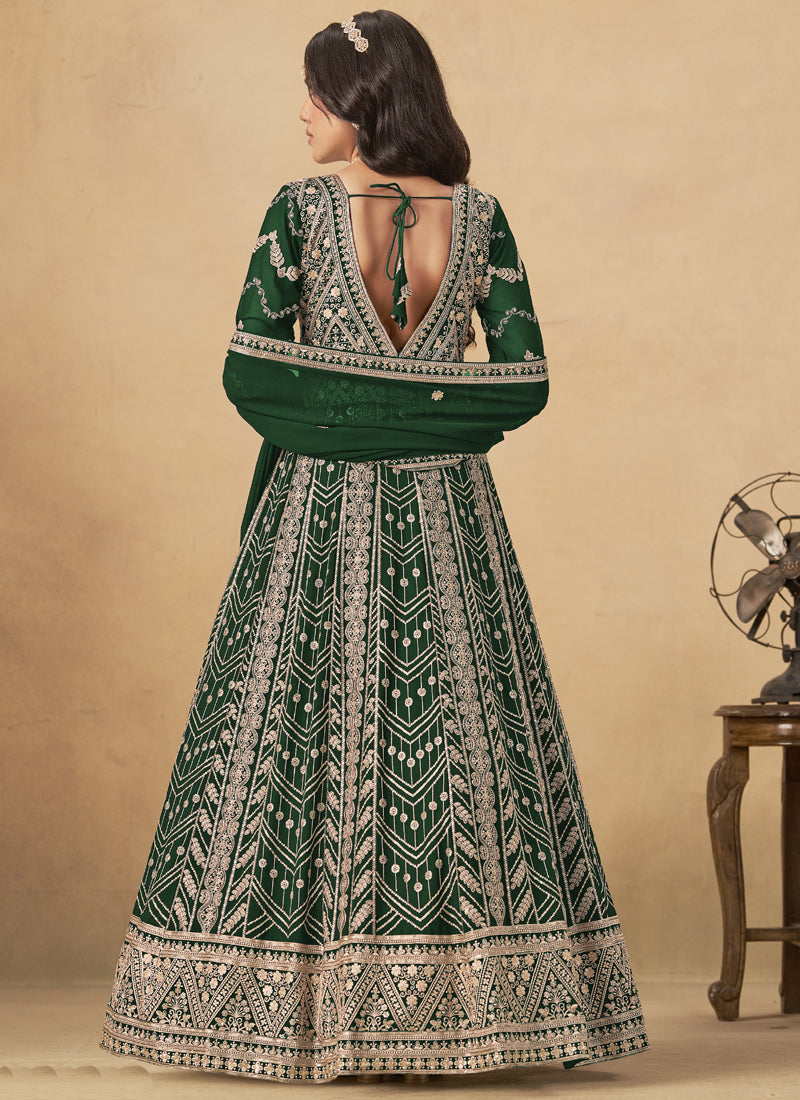 Green Georgette Embroidered Anarkali Suit