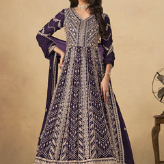 Wine Georgette Embroidered Anarkali Suit