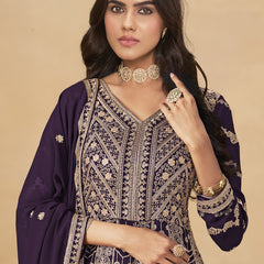 Wine Georgette Embroidered Anarkali Suit