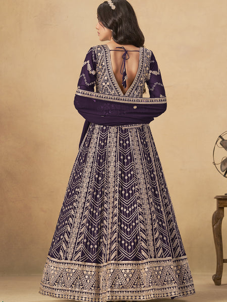 Wine Georgette Embroidered Anarkali Suit