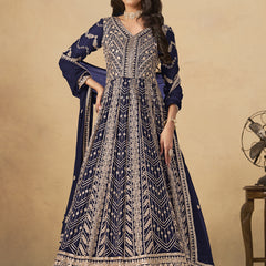 Navy Blue Georgette Embroidered Anarkali Suit