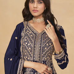 Navy Blue Georgette Embroidered Anarkali Suit