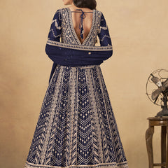 Navy Blue Georgette Embroidered Anarkali Suit