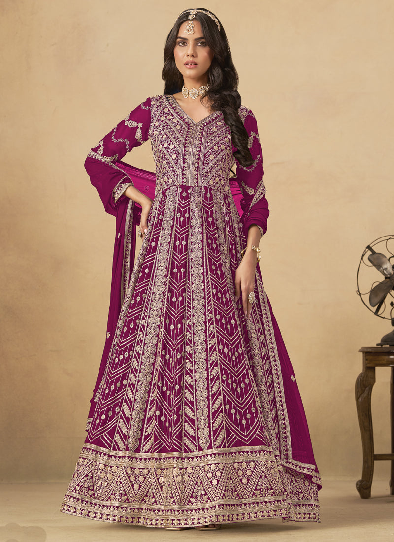 Purple Georgette Embroidered Anarkali Suit