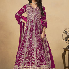 Purple Georgette Embroidered Anarkali Suit