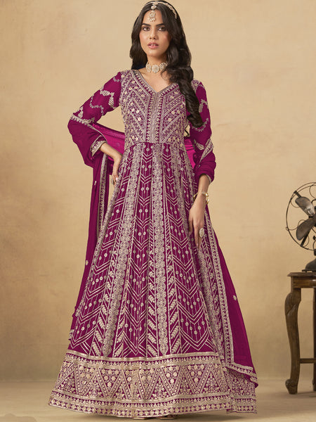 Purple Georgette Embroidered Anarkali Suit