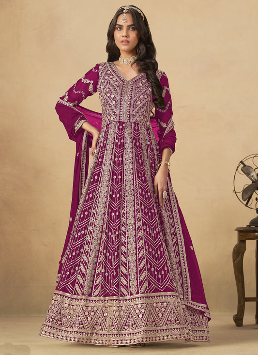 Pink Georgette Embroidered Anarkali Suit