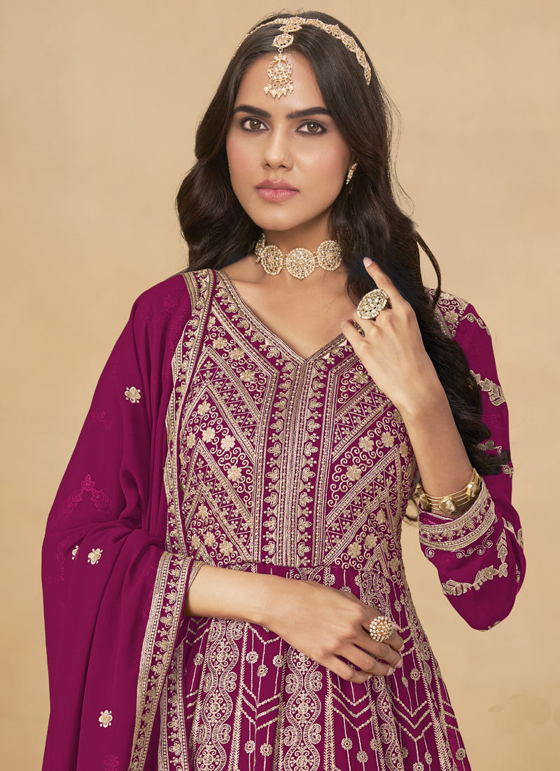 Purple Georgette Embroidered Anarkali Suit