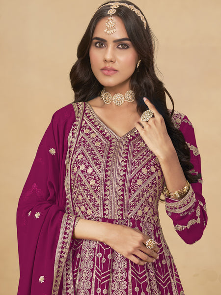 Purple Georgette Embroidered Anarkali Suit
