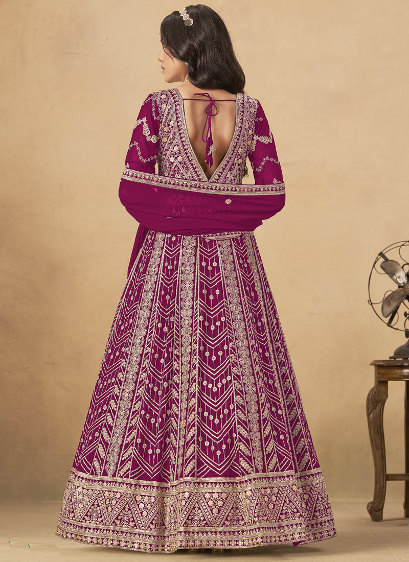 Purple Georgette Embroidered Anarkali Suit