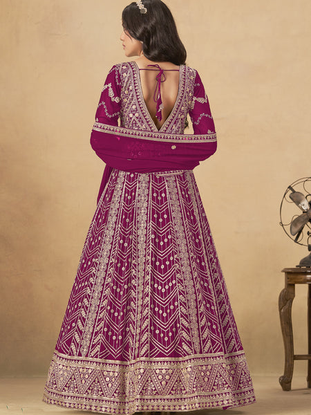 Purple Georgette Embroidered Anarkali Suit